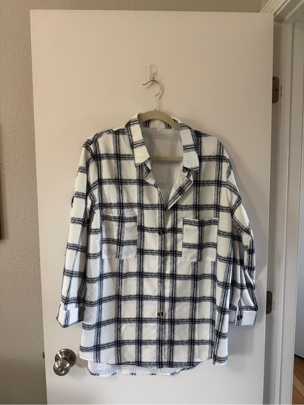 White & Black Plaid Button-Up Shirt